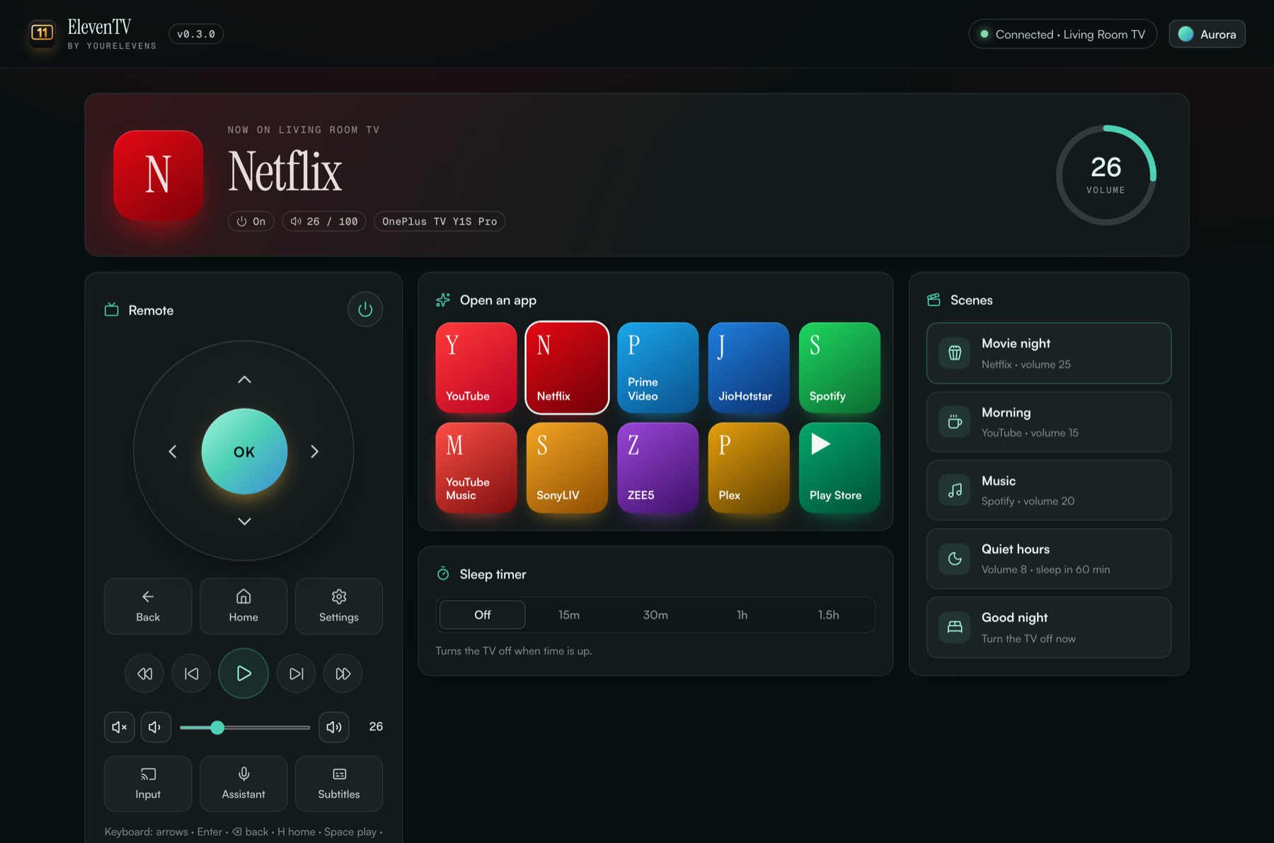 ElevenTV in the Aurora theme