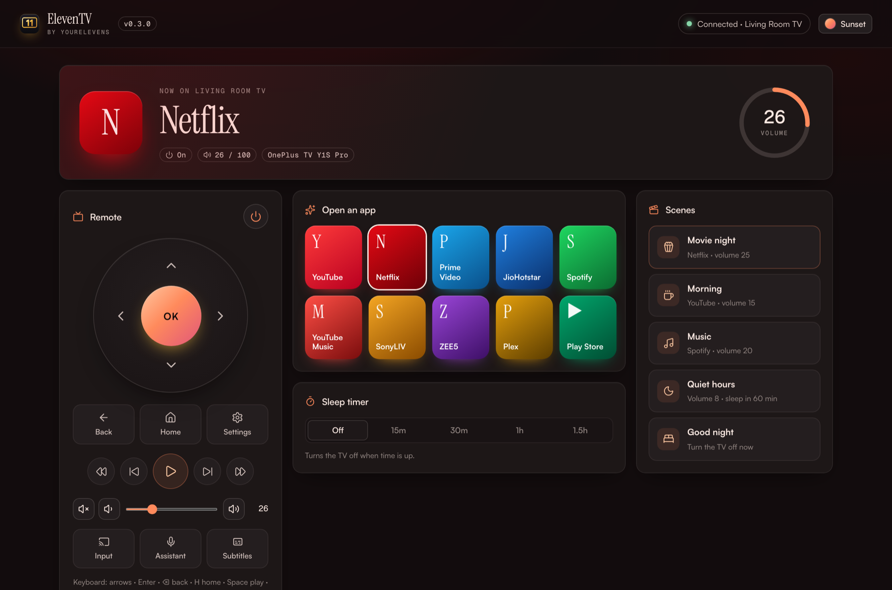 ElevenTV in the Sunset theme